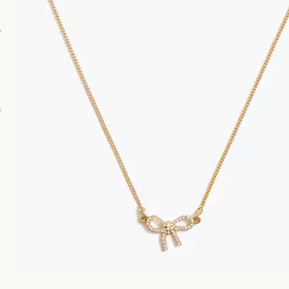 J. Crew Factory Pavé Gold Bow Necklace